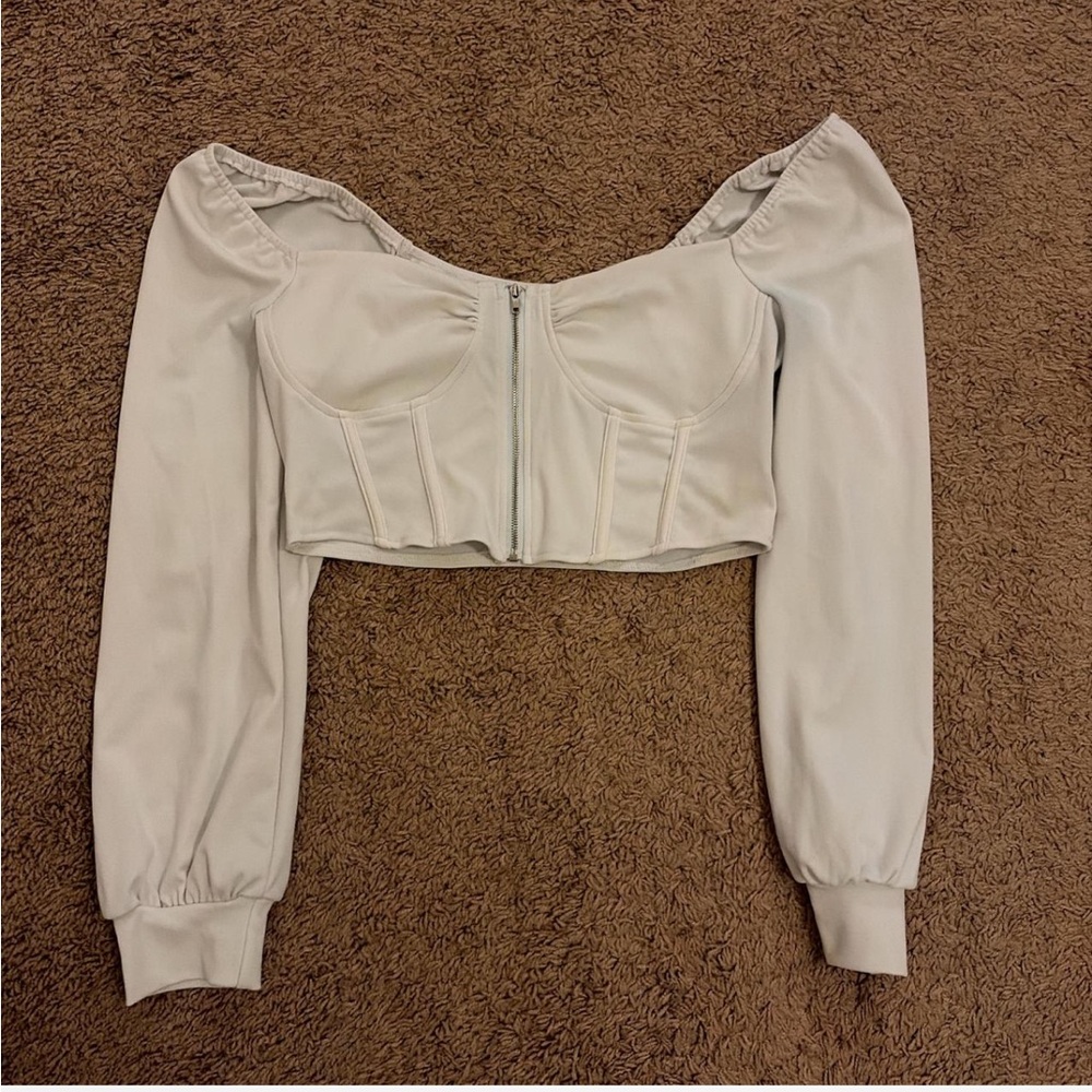 SHEIN White Off-Shoulder Long Sleeve Crop Top